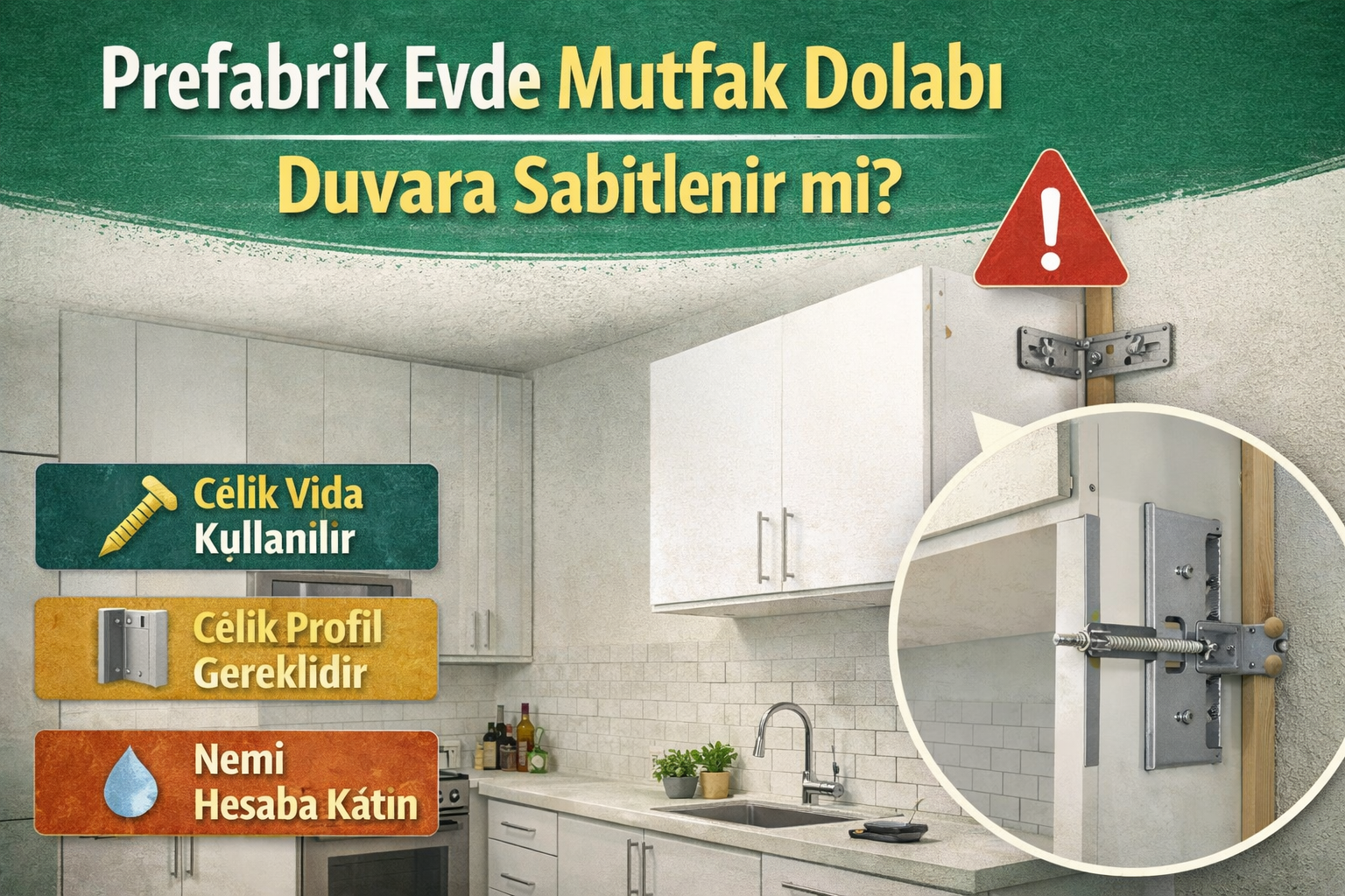 Prefabrik Evde Mutfak Dolabı Duvara Sabitlenir mi? Prefabrik evde mutfak dolabı duvara sabitleme yöntemi
