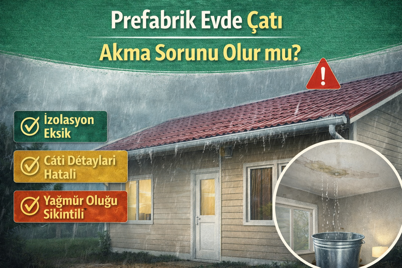 Prefabrik Evde Çatı Akma Sorunu Olur mu? Prefabrik evde çatı akma sorunu ve yalıtım detayları